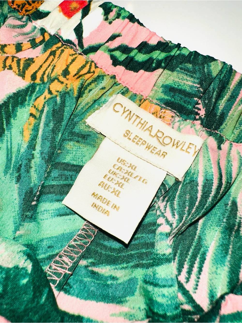 CYNTHIA ROWLEY SIZE XL~WOMEN’S TIGER JUNGLE PRINT PAJAMA SHORT TOP SET TROPICAL - Picture 7 of 16